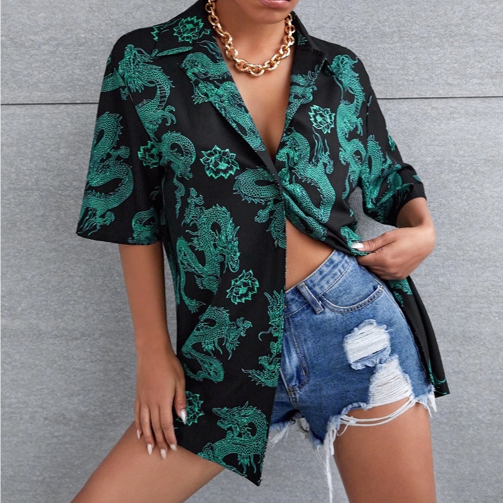 Dragon print Button down Top
